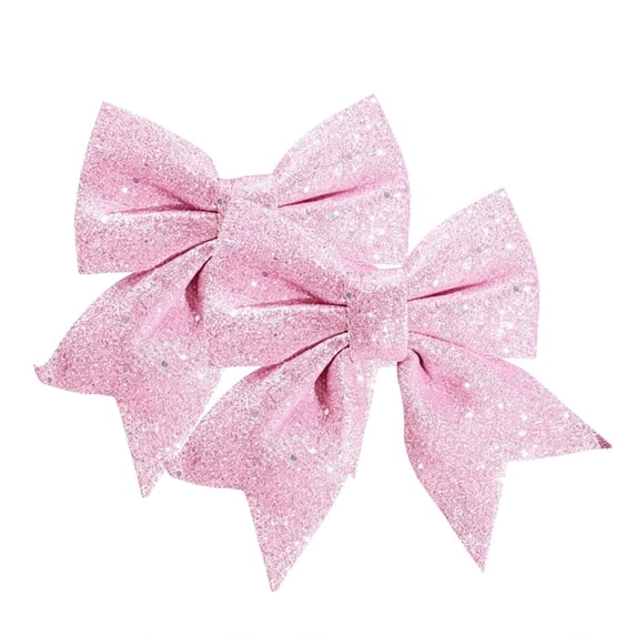 2 PCS Pink Glitter Bow Decorations, 4.72x5.91 Inch Sparkling Decorative Bow Ribbon Wreaths Ornaments for Gift Wrapping Wedding Christmas Party Home Decor