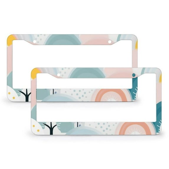 2 PCS Pink White And Blue And Grey Rainbow License Plate Frames Cartoon Rainbow Colorful Clouds Car License Plate Frame Aluminum 2 Hole Gift for Dad