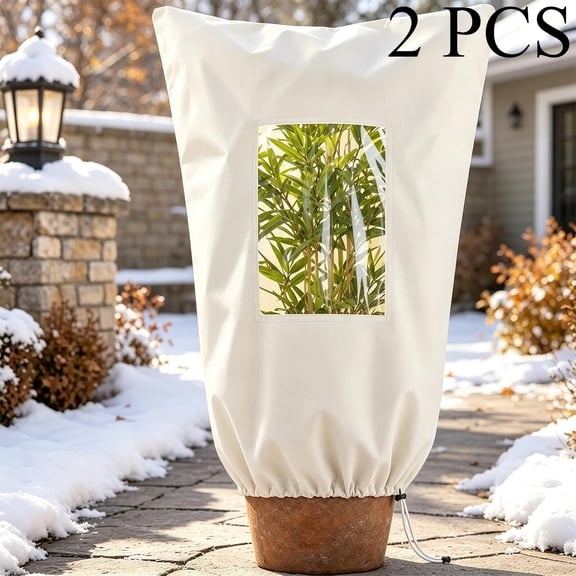 2 PCS Plant Frost Protection Cover, Zippered Winter Plant Cover with Drawstring & Viewing Window, Reusable Cold Weather Plant Protector
