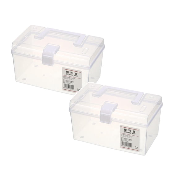 2 PCS Plastic Storage Bins with Latching Lids,Transparent Stackable Storage Bin With Handle,Portable Project Case Clear File Box Stackable Storage Containers for Organizing A4 Paper,Photo(White)