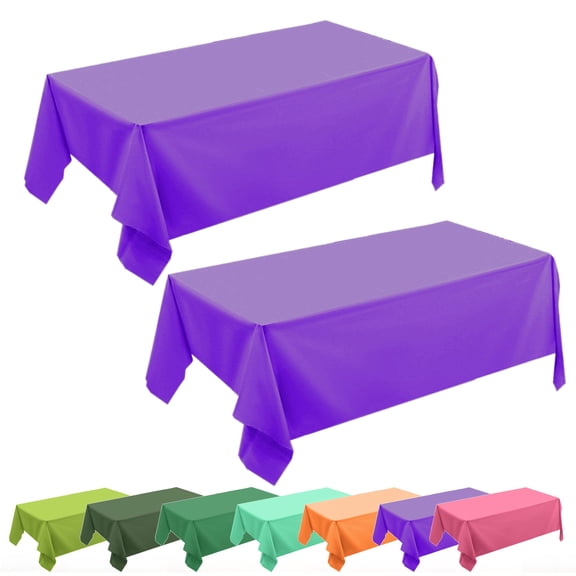 2 PCS Plastic Tablecloth for Rectangle Table, Disposable Table Cloth Plastic Table Cover for Birthday, Anniversary, Wedding, Fine Dining, Graduation Party Decoration, Purple