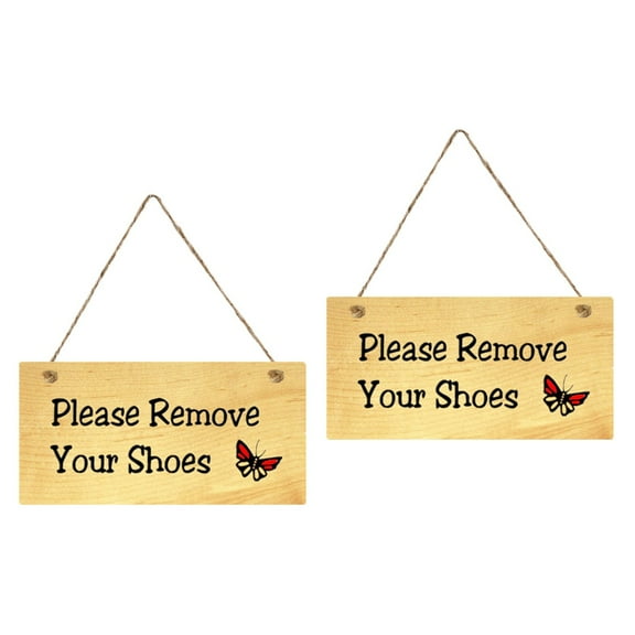 2 PCS Please Remove Your Shoes Door Sign Hanging Plaque Decor Home Welcome Signs Office