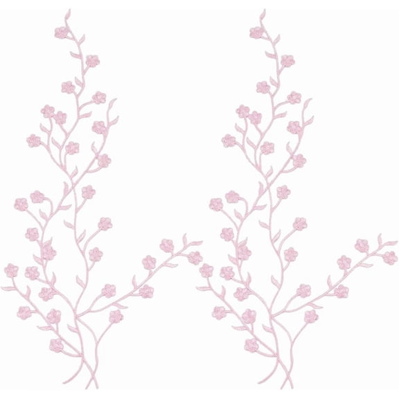 2 PCS Plum Blossom Applique Patches Iron on/Sew On Pearl Pink Flower Applique Patches Flower Vine Patches with Adhesive Embroidered Flower Applique Patches DIY