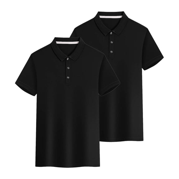2 PCS Polos Shirts for Women Short Sleeve Casual Plus Size Golf Blouses Button Collar School Uniform Sport Workout Tops, Black, L