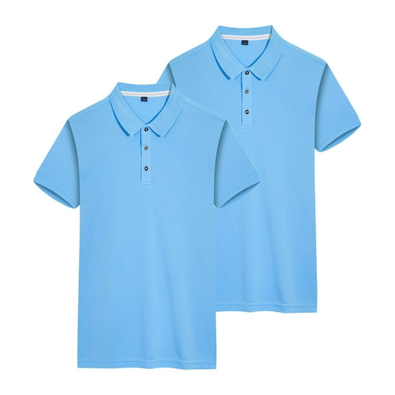 2 PCS Polos Shirts for Women Short Sleeve Casual Plus Size Golf Blouses Button Collar School Uniform Sport Workout Tops, Blue, S