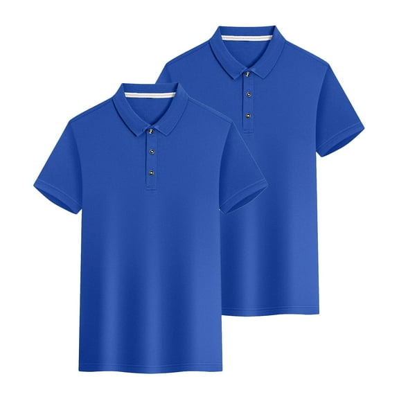 2 PCS Polos Shirts for Women Short Sleeve Casual Plus Size Golf Blouses Button Collar School Uniform Sport Workout Tops, Dark Blue, XL
