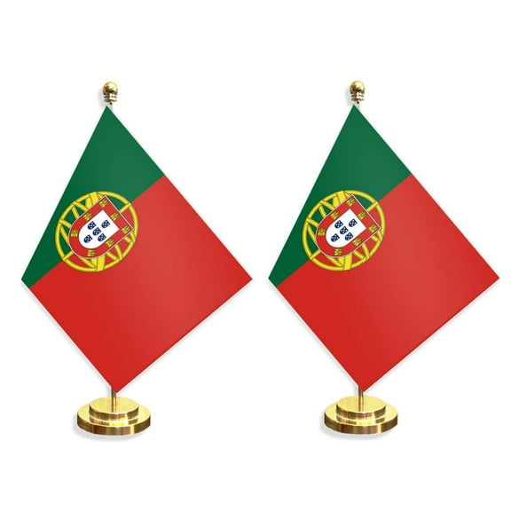 2 PCS Portugal Desk Flag,12 inch Tall Small Portuguese Indoor Banner,Tiny Printing Decor For Office Home Table