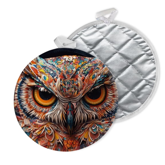 2 PCS Pot Holders for Kitchen,Potholders Sets with Hook for Oven,Cooking,Baking,Owl Made Of Psychedelic Patterns With Vibrant Colors And Intricate Details
