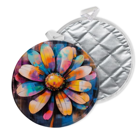 2 PCS Pot Holders for Kitchen,Potholders Sets with Hook for Oven,Cooking,Baking,Abstract Flower With Multicolored Petals