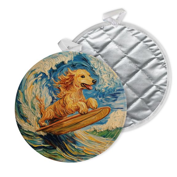 2 PCS Pot Holders for Kitchen,Potholders Sets with Hook for Oven,Cooking,Baking,Amusing Funny Surfing Dog Design