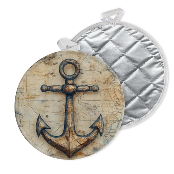 2 PCS Pot Holders for Kitchen,Potholders Sets with Hook for Oven,Cooking,Baking,Anchor On The Background Of Ancient Map
