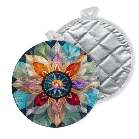 2 PCS Pot Holders for Kitchen,Potholders Sets with Hook for Oven,Cooking,Baking,Beautiful Mandala With Sacred Geometry