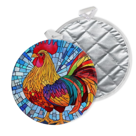 2 PCS Pot Holders for Kitchen,Potholders Sets with Hook for Oven,Cooking,Baking,Beautiful Rooster In The Style Of Stained Glass Mosaic