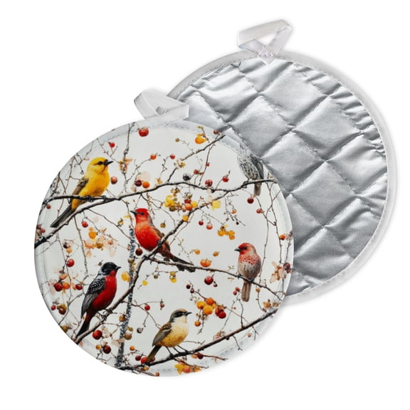 2 PCS Pot Holders for Kitchen,Potholders Sets with Hook for Oven,Cooking,Baking,Birds Perched On Berry - Laden Branches