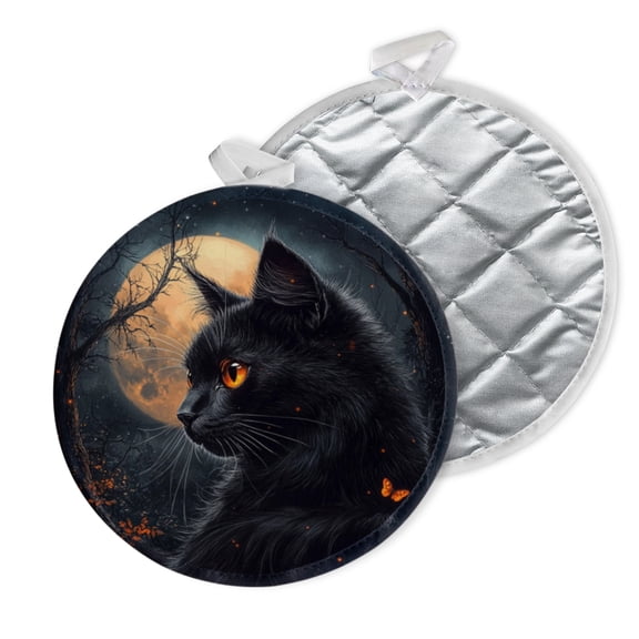 2 PCS Pot Holders for Kitchen,Potholders Sets with Hook for Oven,Cooking,Baking,Black Cat With Glowing Eyes