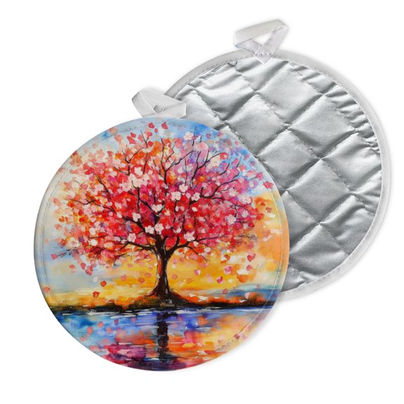 2 PCS Pot Holders for Kitchen,Potholders Sets with Hook for Oven,Cooking,Baking,Blossoming Tree By The Water