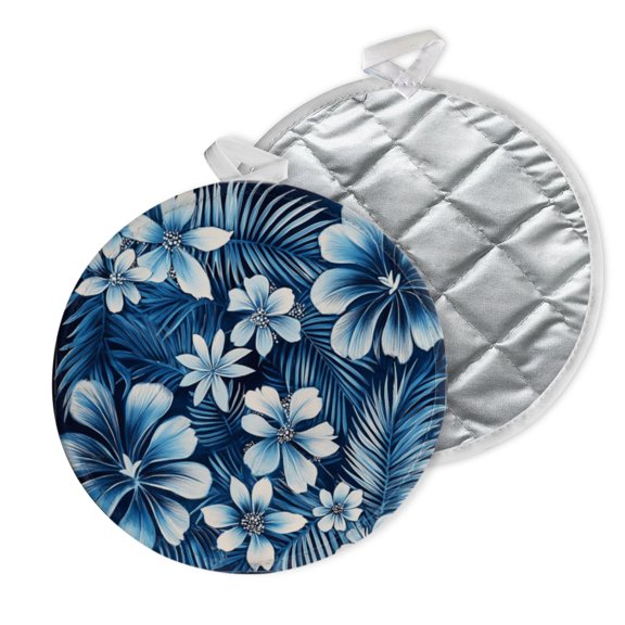 2 PCS Pot Holders for Kitchen,Potholders Sets with Hook for Oven,Cooking,Baking,Blue - Toned Tropical Floral Pattern