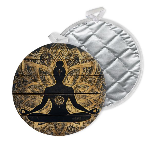 2 PCS Pot Holders for Kitchen,Potholders Sets with Hook for Oven,Cooking,Baking,Captivating Depiction Of The Silhouette Of Yoga Pose