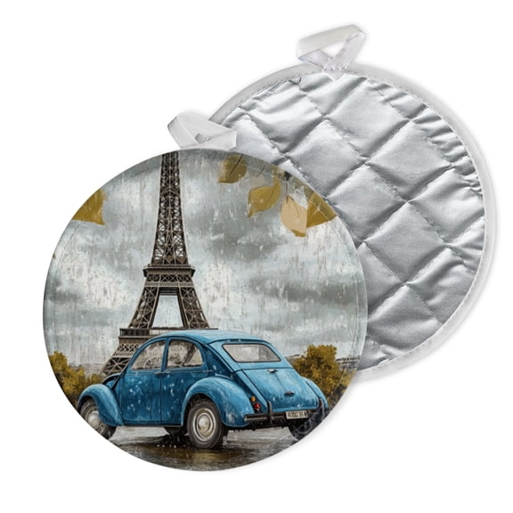 2 PCS Pot Holders for Kitchen,Potholders Sets with Hook for Oven,Cooking,Baking,Car In Front Of The Eiffel Tower