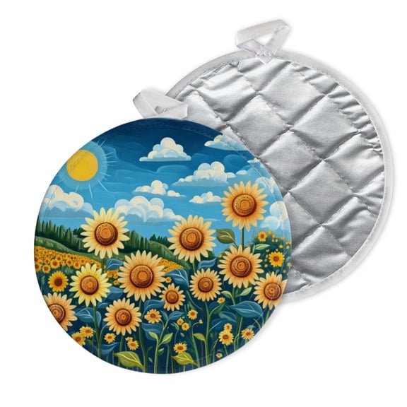 2 PCS Pot Holders for Kitchen,Potholders Sets with Hook for Oven,Cooking,Baking,Cheerful Sunflower Landscape