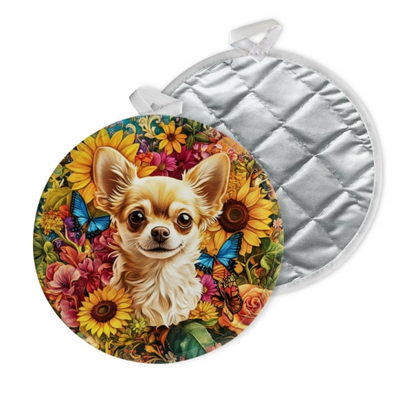 2 PCS Pot Holders for Kitchen,Potholders Sets with Hook for Oven,Cooking,Baking,Chihuahua In The Center Of Oval Pixie