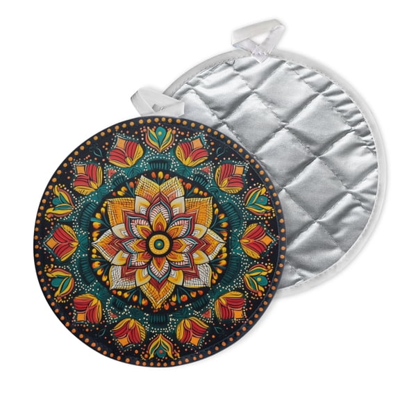 2 PCS Pot Holders for Kitchen,Potholders Sets with Hook for Oven,Cooking,Baking,Circular Pattern With Intricate Mandala