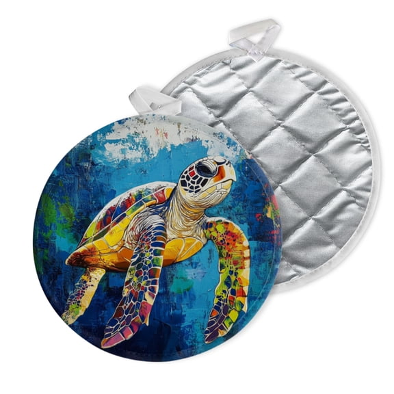 2 PCS Pot Holders for Kitchen,Potholders Sets with Hook for Oven,Cooking,Baking,Color - Block Turtle Against Sunburst Pattern