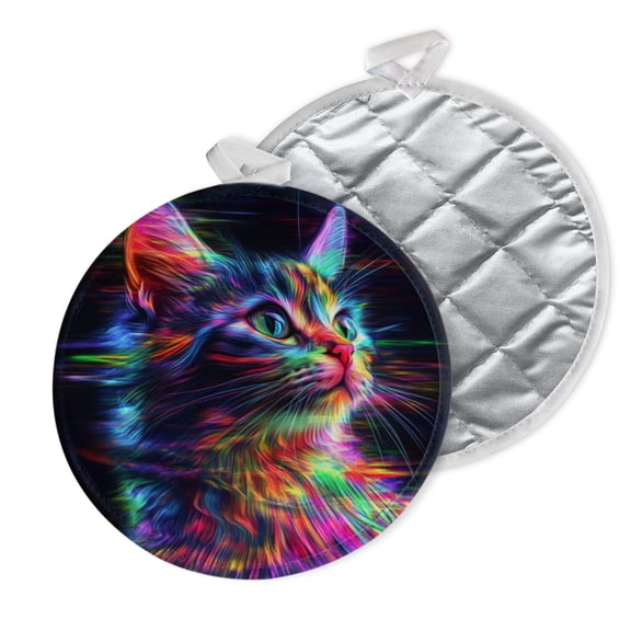 2 PCS Pot Holders for Kitchen,Potholders Sets with Hook for Oven,Cooking,Baking,Color - Streaked Feline In Futuristic Style