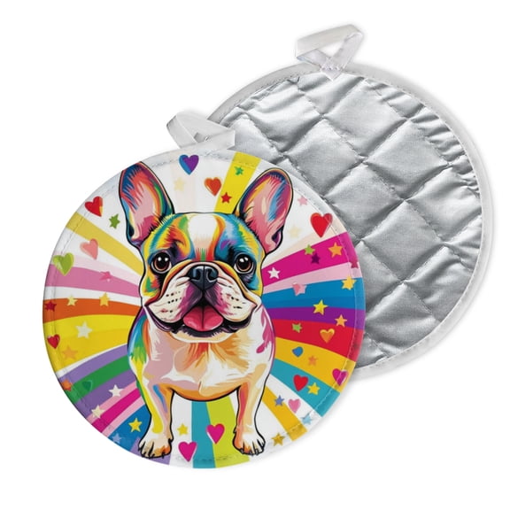 2 PCS Pot Holders for Kitchen,Potholders Sets with Hook for Oven,Cooking,Baking,Colorful French Bulldog Puppy