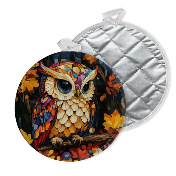 2 PCS Pot Holders for Kitchen,Potholders Sets with Hook for Oven,Cooking,Baking,Colorful Owl Amidst Autumn Leaves