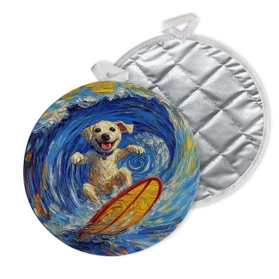 2 PCS Pot Holders for Kitchen,Potholders Sets with Hook for Oven,Cooking,Baking,Cool Funny Surfing Dog Design