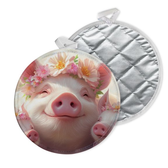 2 PCS Pot Holders for Kitchen,Potholders Sets with Hook for Oven,Cooking,Baking,Cute Pig With Two Adorable Baby Pigs