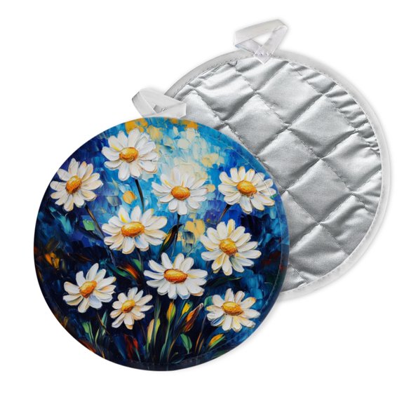 2 PCS Pot Holders for Kitchen,Potholders Sets with Hook for Oven,Cooking,Baking,Daisies Against Vivid Blue Background