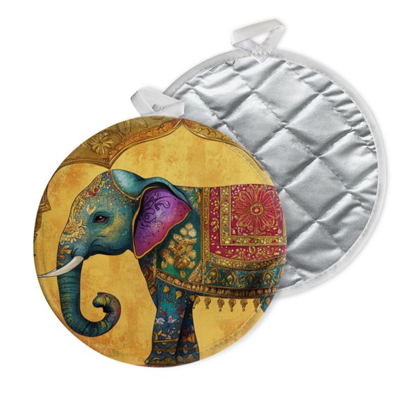 2 PCS Pot Holders for Kitchen,Potholders Sets with Hook for Oven,Cooking,Baking,Elephant With Colorful Patterns And Ornate Details