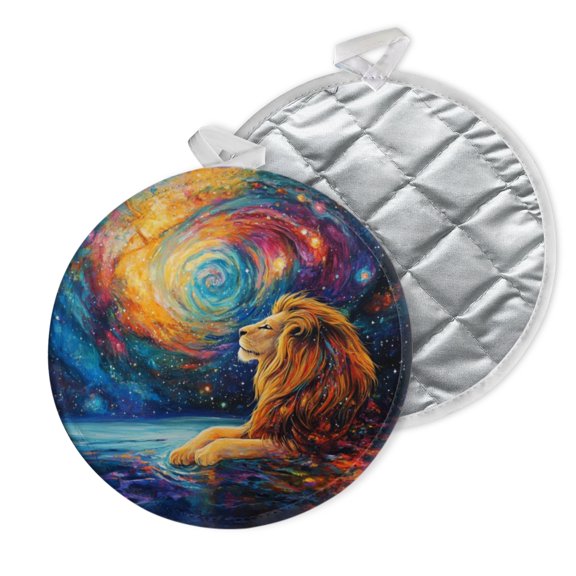2 PCS Pot Holders for Kitchen,Potholders Sets with Hook for Oven,Cooking,Baking,Expressionist - Style Lion With Cosmic Background