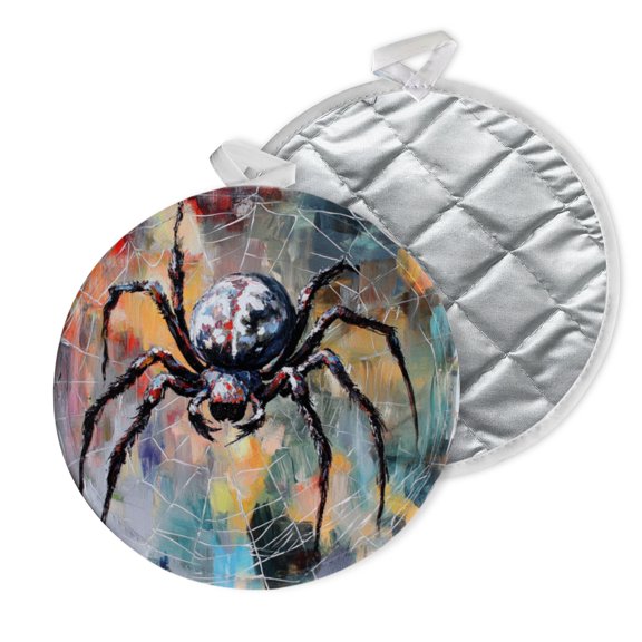 2 PCS Pot Holders for Kitchen,Potholders Sets with Hook for Oven,Cooking,Baking,Expressionist - Style Spider In Its Web