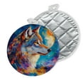 thumbnail image 1 of 2 PCS Pot Holders for Kitchen,Potholders Sets with Hook for Oven,Cooking,Baking,Expressionist - Style Wolf With Lunar Background, 1 of 6