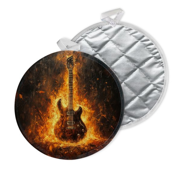 2 PCS Pot Holders for Kitchen,Potholders Sets with Hook for Oven,Cooking,Baking,Fiery Print Of Guitar Fire