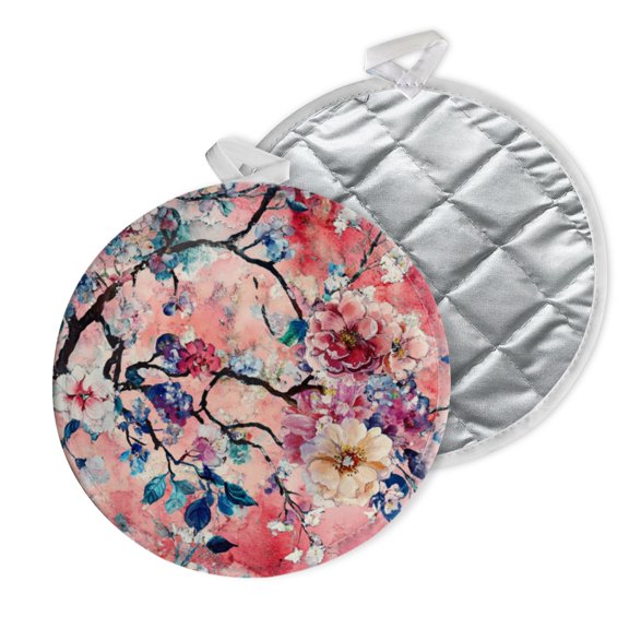 2 PCS Pot Holders for Kitchen,Potholders Sets with Hook for Oven,Cooking,Baking,Floral Watercolor With Splash Of Colors