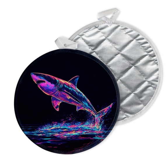 2 PCS Pot Holders for Kitchen,Potholders Sets with Hook for Oven,Cooking,Baking,Glowing Shark In Dynamic Leap