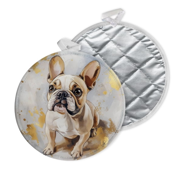 2 PCS Pot Holders for Kitchen,Potholders Sets with Hook for Oven,Cooking,Baking,Gold - Accented Frenchie Artwork