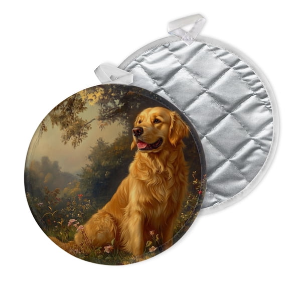 2 PCS Pot Holders for Kitchen,Potholders Sets with Hook for Oven,Cooking,Baking,Golden Retriever Classic Oil Painting In The Style