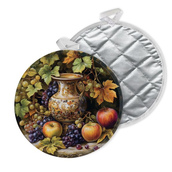 2 PCS Pot Holders for Kitchen,Potholders Sets with Hook for Oven,Cooking,Baking,Grapes And Ornate Vases With Leaves