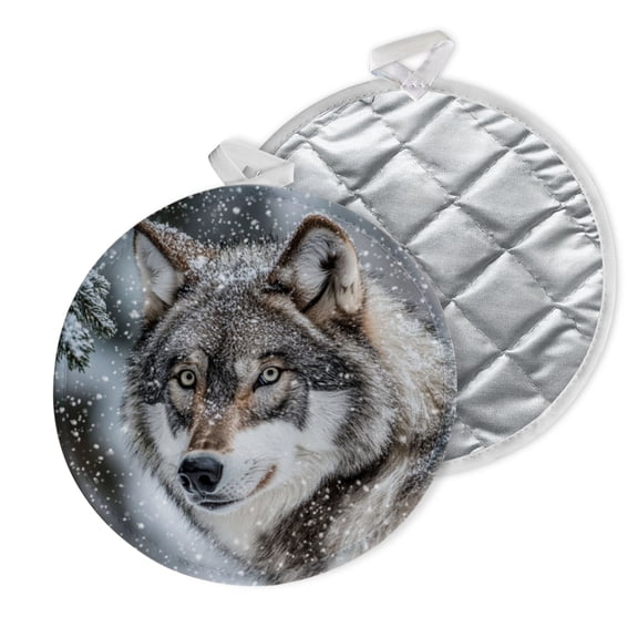 2 PCS Pot Holders for Kitchen,Potholders Sets with Hook for Oven,Cooking,Baking,Grey Wolf In Snow
