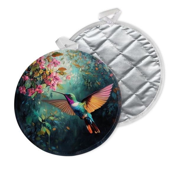 2 PCS Pot Holders for Kitchen,Potholders Sets with Hook for Oven,Cooking,Baking,Hummingbird Sprite In The Dreamy Flower - Grove