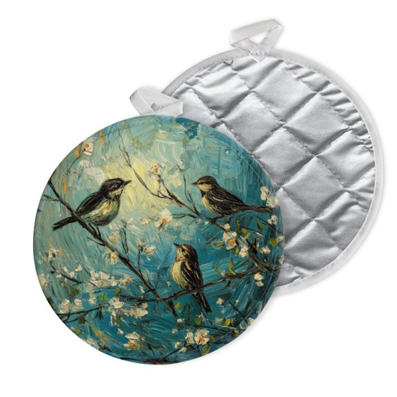 2 PCS Pot Holders for Kitchen,Potholders Sets with Hook for Oven,Cooking,Baking,Impasto Birds On Blossoming Branches