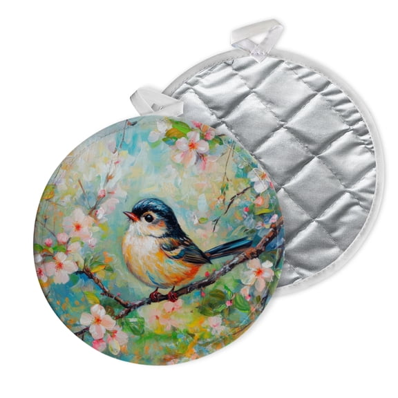 2 PCS Pot Holders for Kitchen,Potholders Sets with Hook for Oven,Cooking,Baking,Impressionist - Style Bird On Flowering Branch