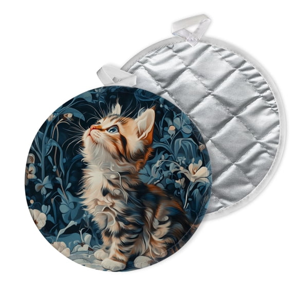 2 PCS Pot Holders for Kitchen,Potholders Sets with Hook for Oven,Cooking,Baking,Kitten With Big Blue Eyes