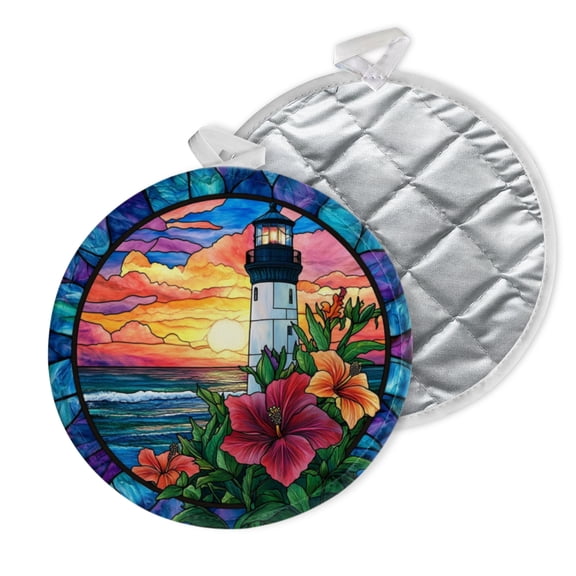 2 PCS Pot Holders for Kitchen,Potholders Sets with Hook for Oven,Cooking,Baking,Lighthouse On The Ocean