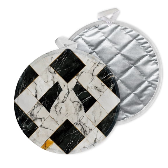 2 PCS Pot Holders for Kitchen,Potholders Sets with Hook for Oven,Cooking,Baking,Modern Marble Geometric Black Plaid Creative Pattern